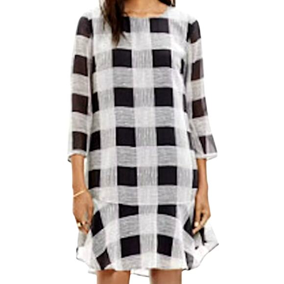 MADEWELL Size 6 100% Silk Black White Check Ruffle Hem Knee Length Lined Dress‎ - Picture 1 of 9